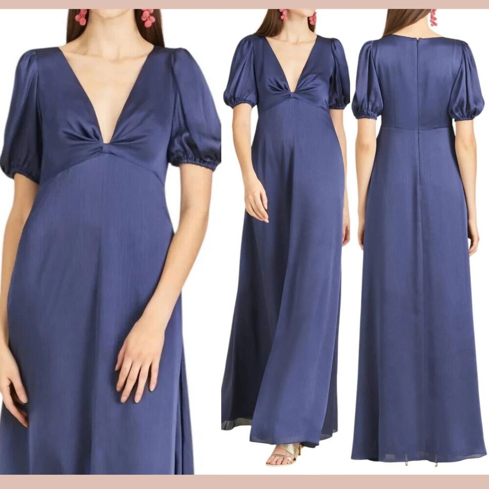 NWT$285 Sachin & Babi [‎ 0 ] Short Sleeve V Neck Alli Gown in Deep Cobalt Blue